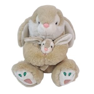 C Goffa Plush Rabbit Mommy Baby Stuffed Animal Carrots Tan 16"